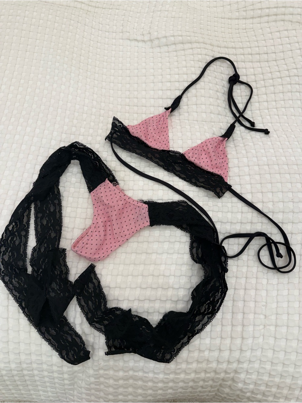 KIKI THE BRAND Tease Kini Top & Bottom Bikini SET - Black Lace Triangle Bikini - Picture 7 of 9